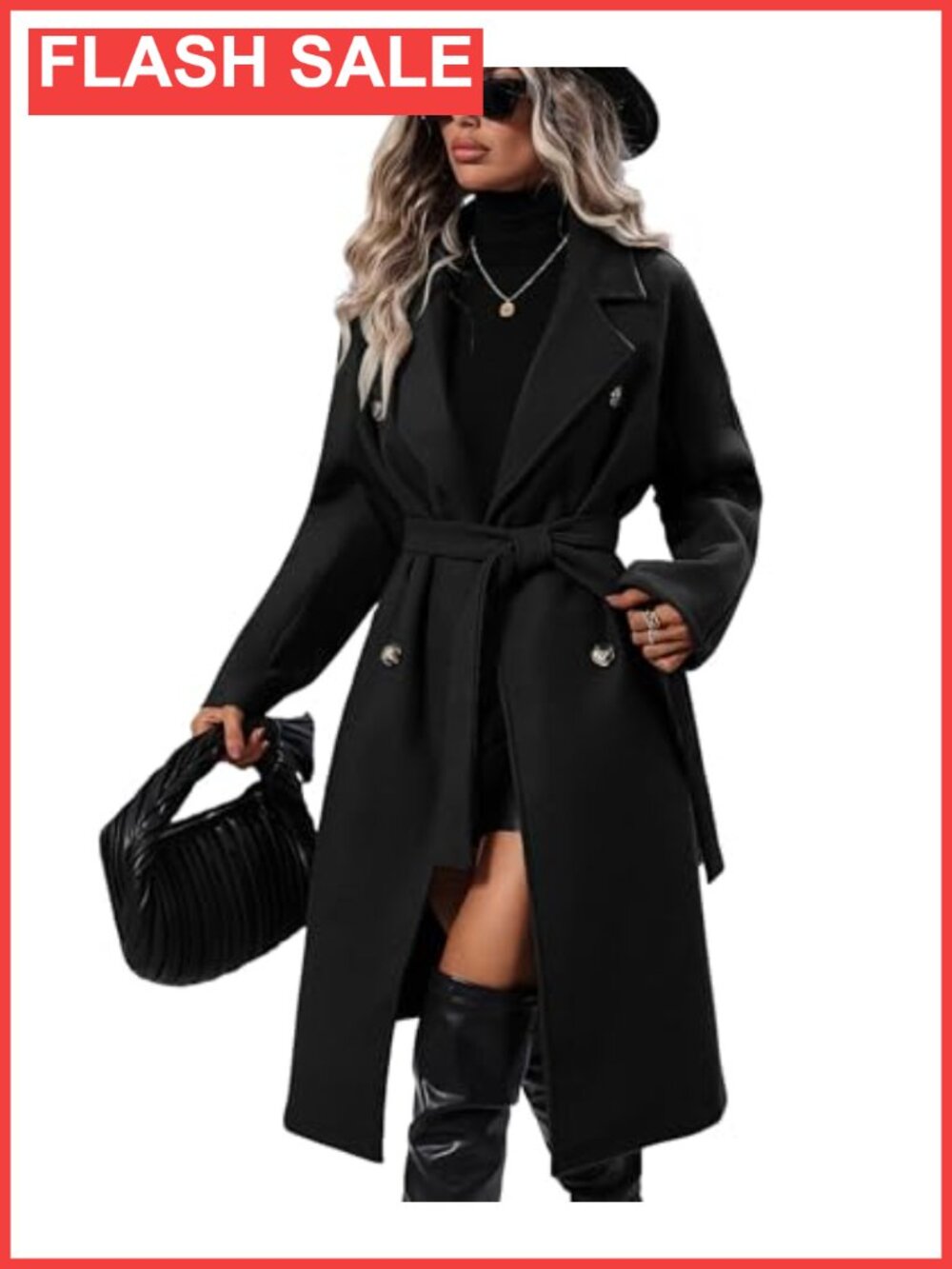 Wool Blend Pea Coat Double Breasted Notched Lapel Knee Length Trench Coat